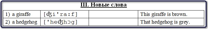 Таблица с новыми словами, которую учащийся должен заполнить в конце занятия.