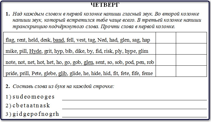 Домашнее задание с новыми словами на четверг.