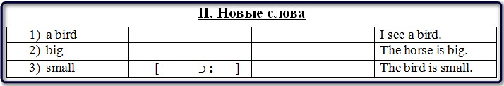 Таблица с новыми словами к уроку 6.